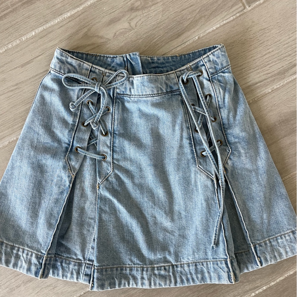 Free people mini denim skirt with ties
